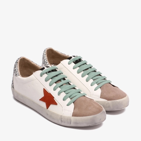 ShuShop Shoes - ShuShop Paula Burnt Orange Star Glitter Sneaker Trendy Distressed Size 7.5